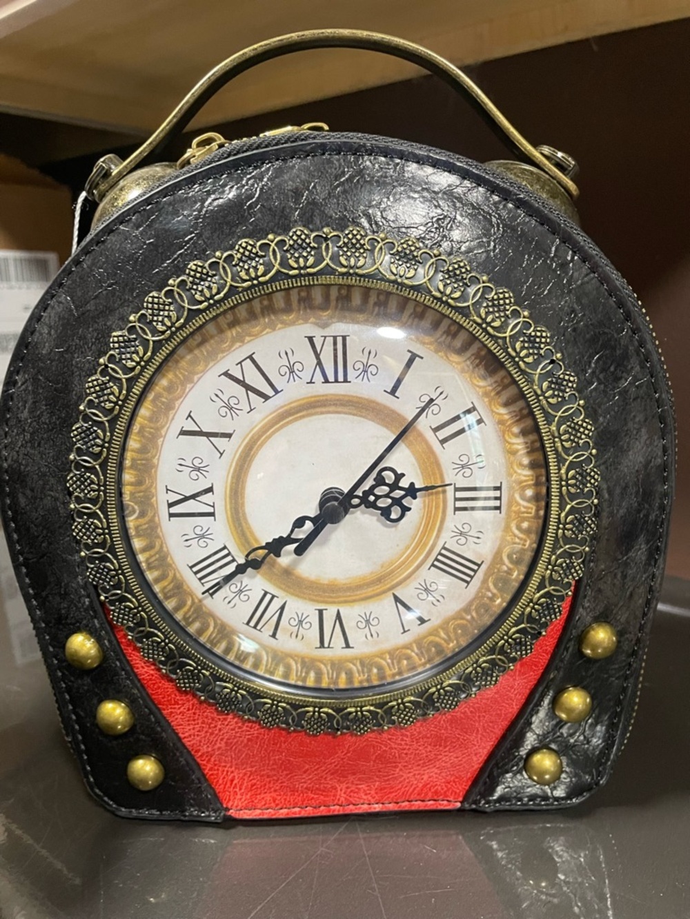 Vintage-Inspired Round Clock Handbag Crossbody purse nwt new in Black and Red